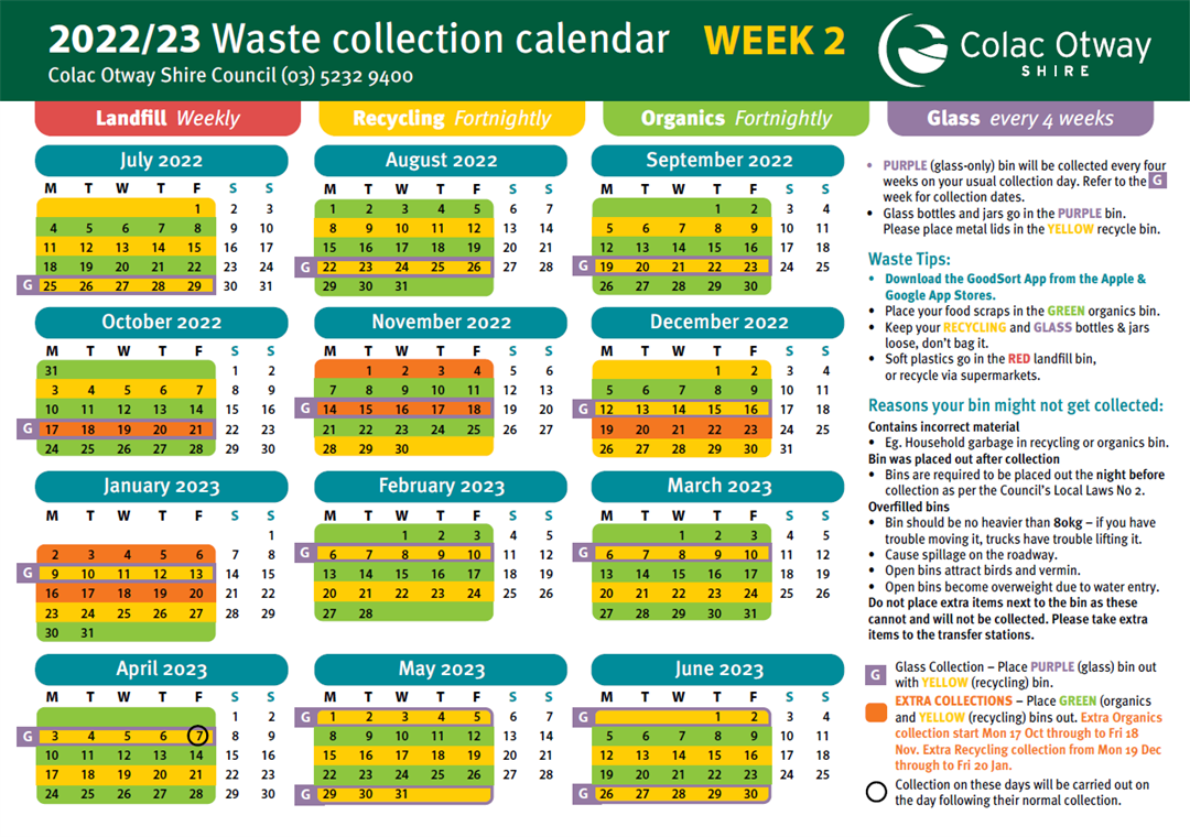 Kerbside Collection Waste, Recycling & Organics Calendars Colac Otway