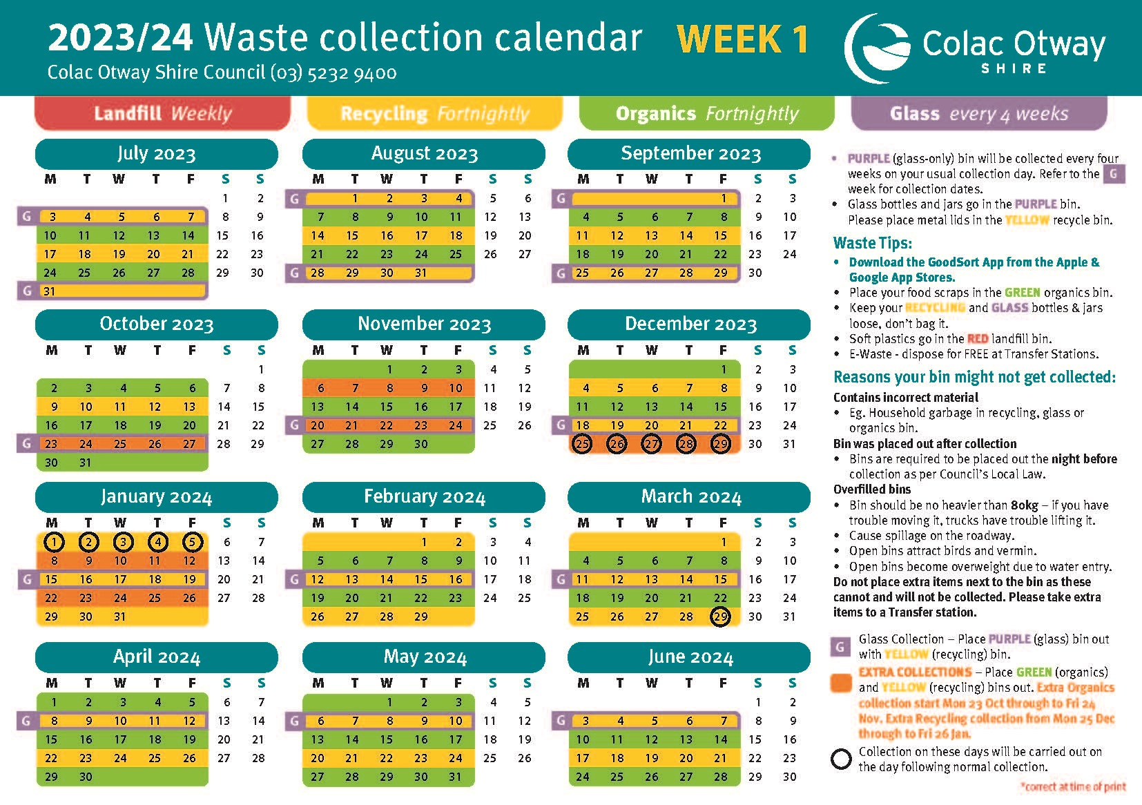 20232024 Waste Collection Calendars Colac Otway Shire