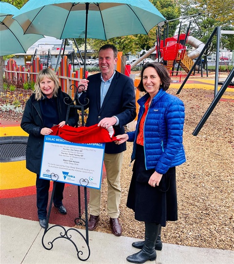 The Hon. Gayle Tierney MP the Hon. Dan Tehan MP and Mayor Kate Hanson at the official launch of the Memorial Square Playspace.jpg